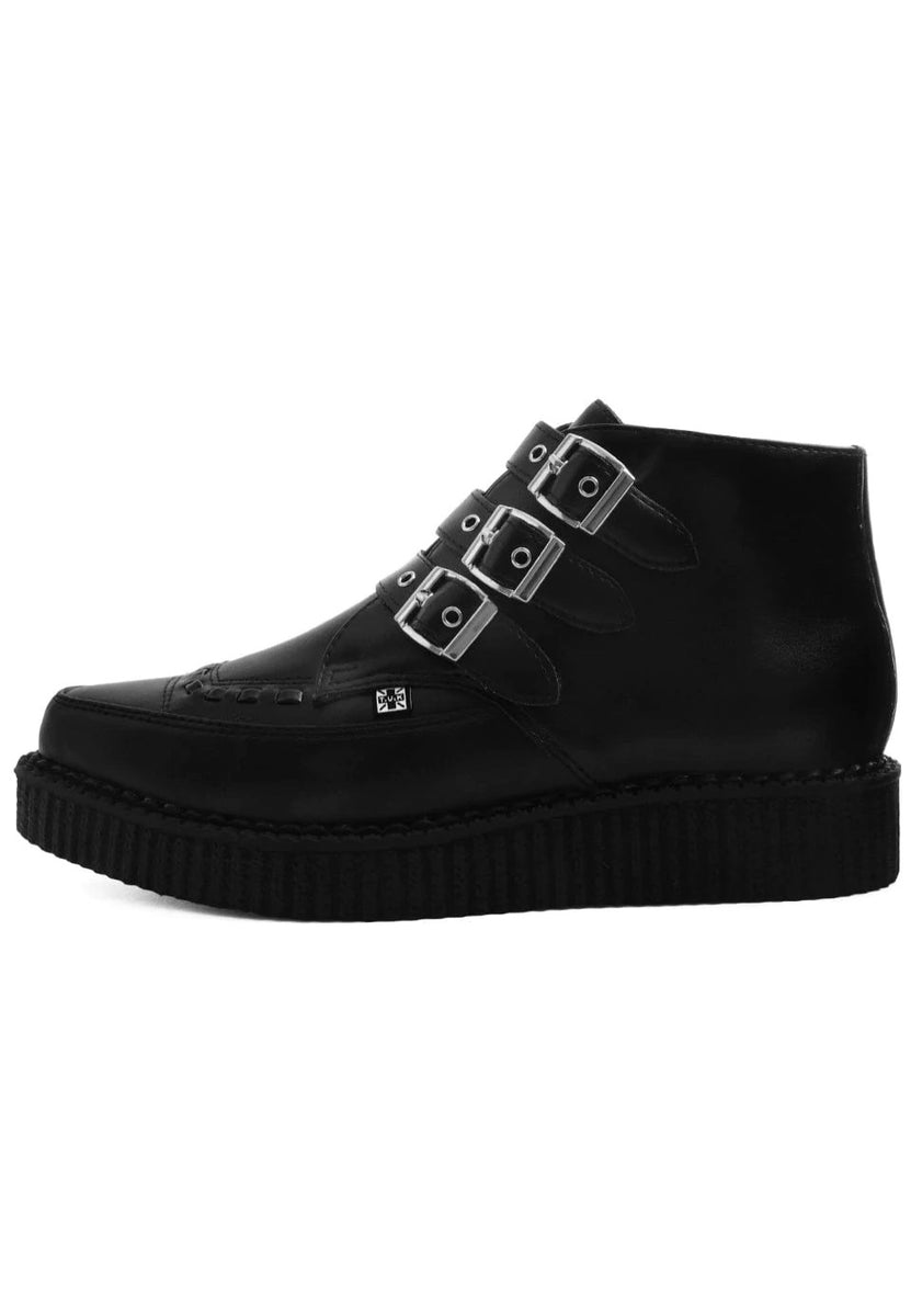 T.U.K. Creeper 3 Buckle Black Boots M13 W15 Punk Goth UK Vegan black-tukskin-3-buckle-pointed  main image 4