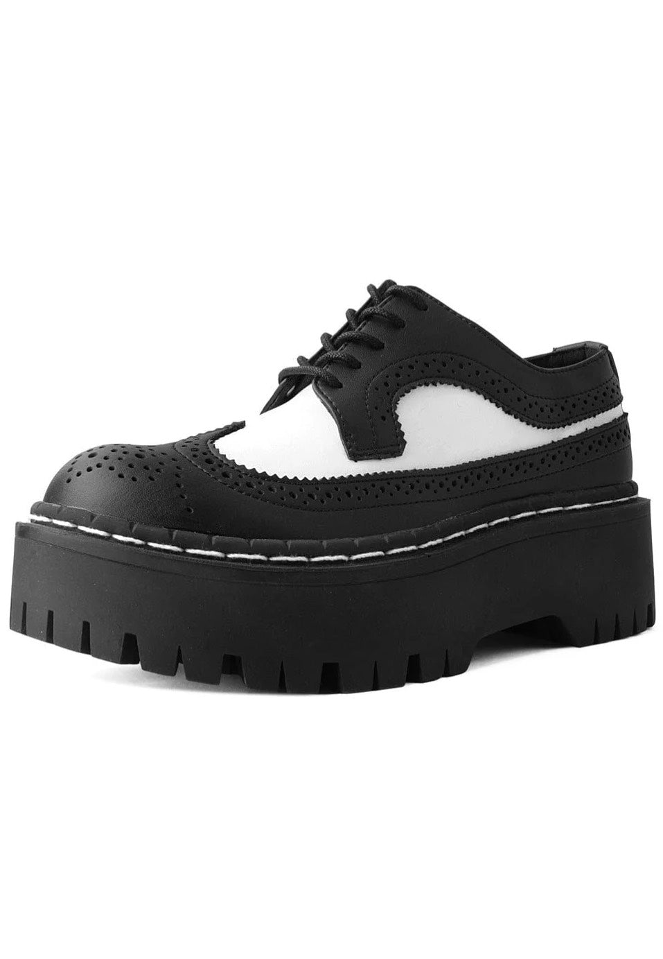 T.U.K. Double Decker Brogue Lace Up Black White Girl Schuhe Nuclear Blast