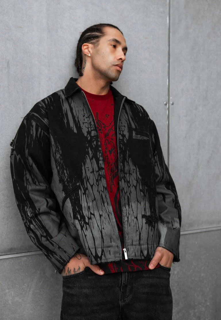 Stay Cold Apparel - Ash Grid Distressed Black - Jeans Jacket | Men-Image