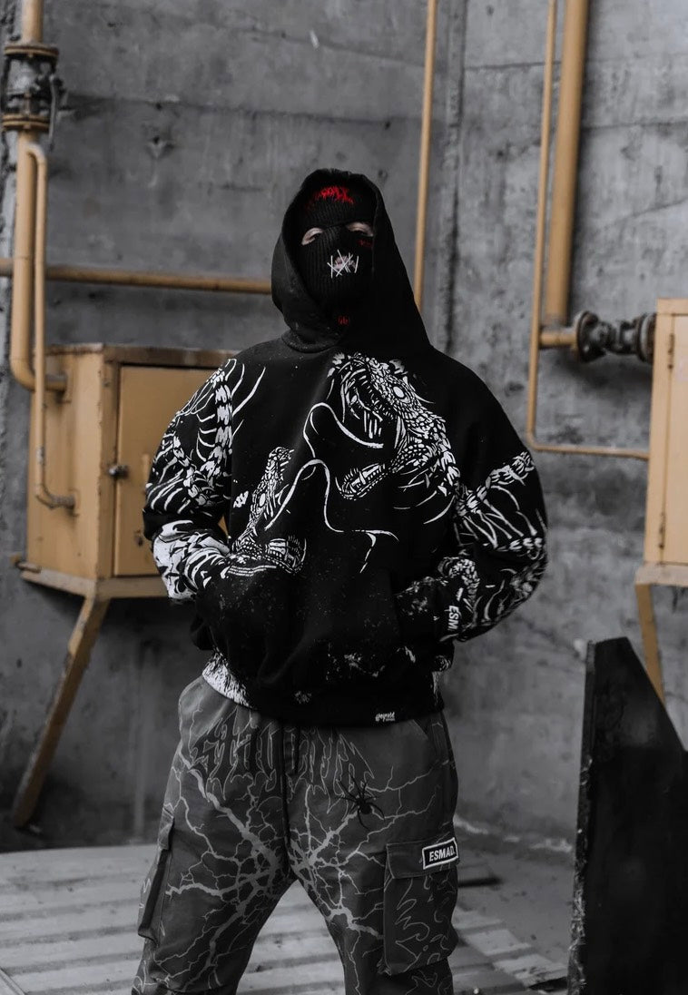 Stay Cold Apparel Black Spine Heavy Oversized Black Hoodie