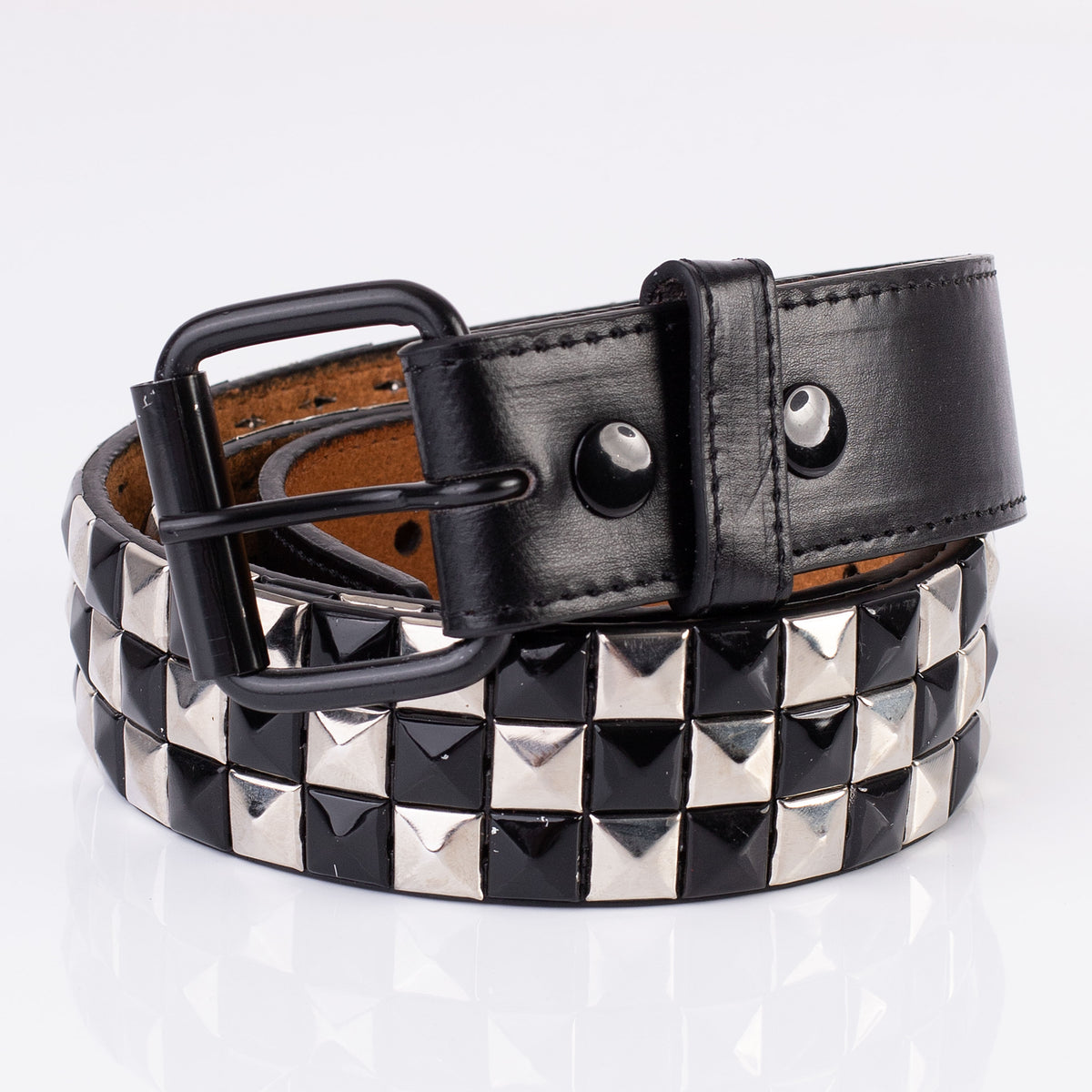 Bullet69 - 3 Row Silver/Black Check Pyramid Studded - Belt Bullet69 - 3 Row Silver/Black Check Pyramid Studded - Belt