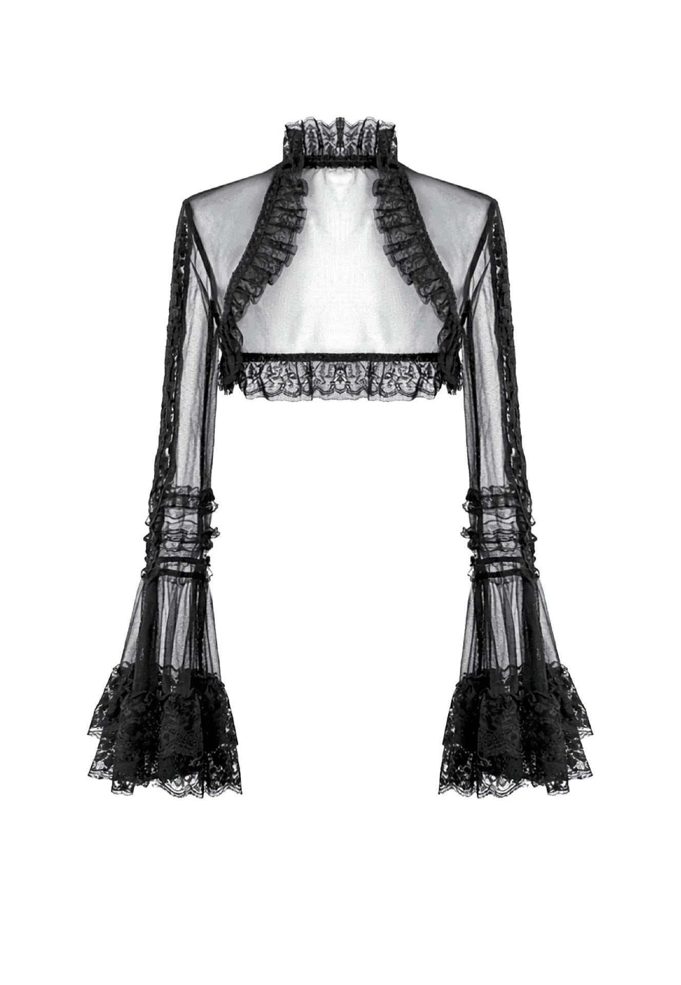 Dark In Love Gothic Romantic Mesh With Ruffled High Neck Black Bolero