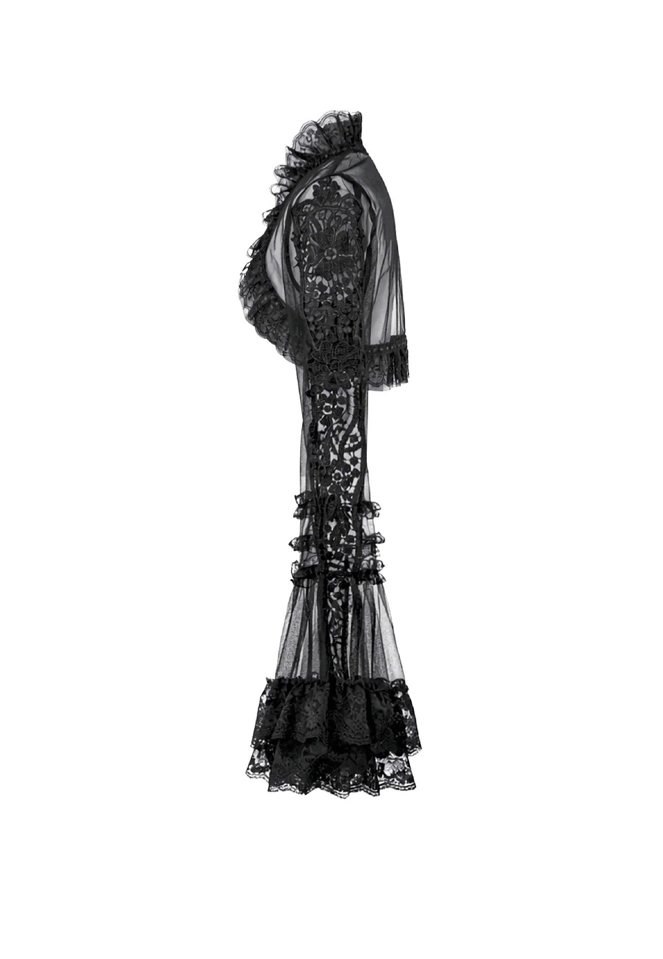 Dark In Love Gothic Romantic Mesh With Ruffled High Neck Black Bolero