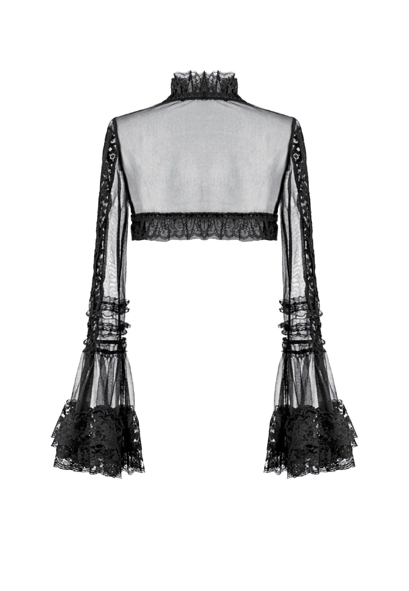 Dark In Love Gothic Romantic Mesh With Ruffled High Neck Black Bolero
