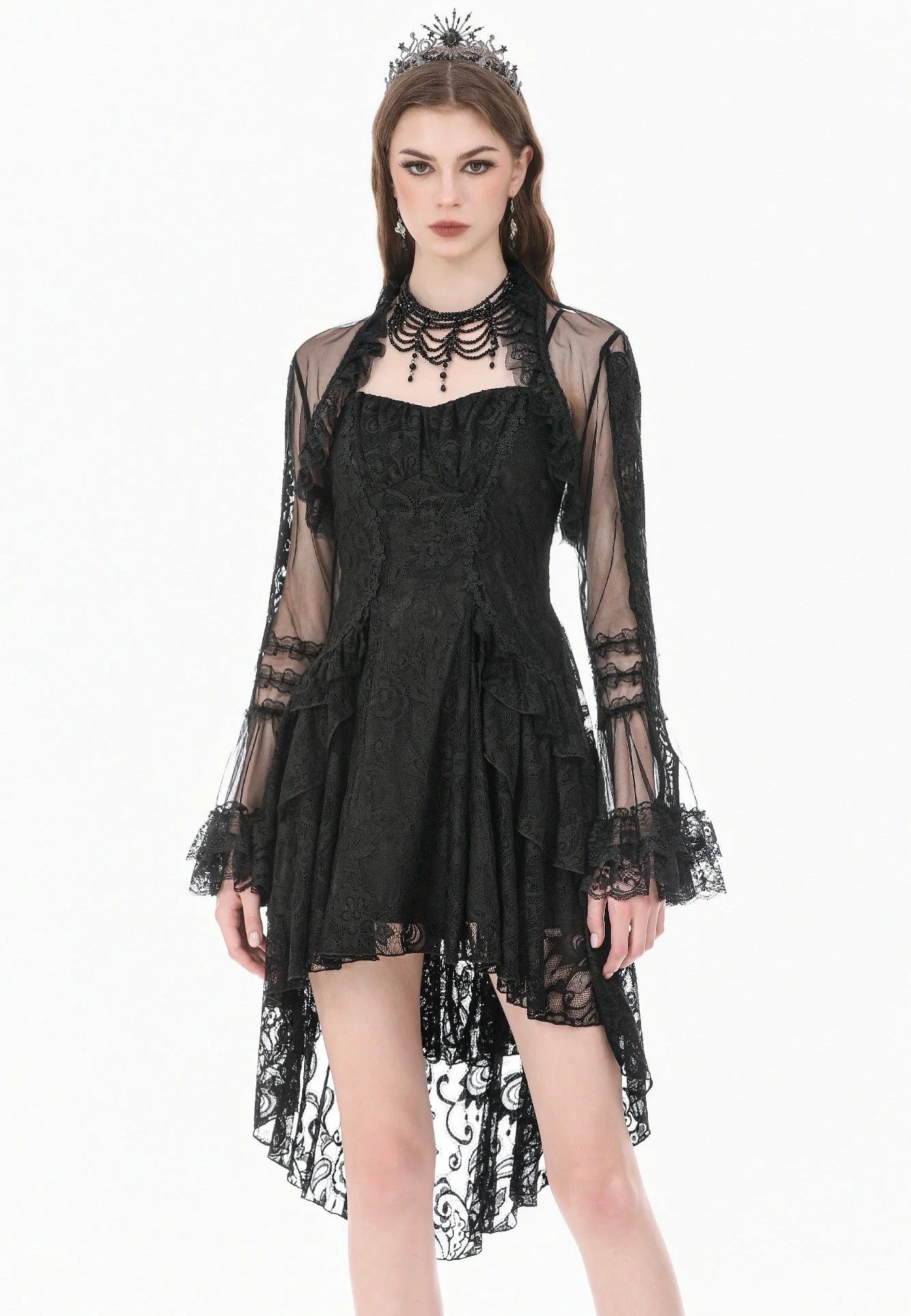Dark In Love Gothic Romantic Mesh With Ruffled High Neck Black Bolero