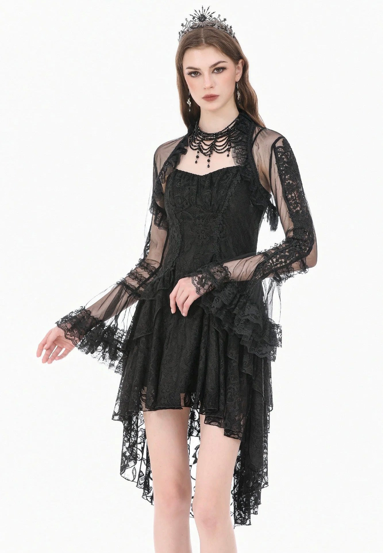 Dark In Love Gothic Romantic Mesh With Ruffled High Neck Black Bolero