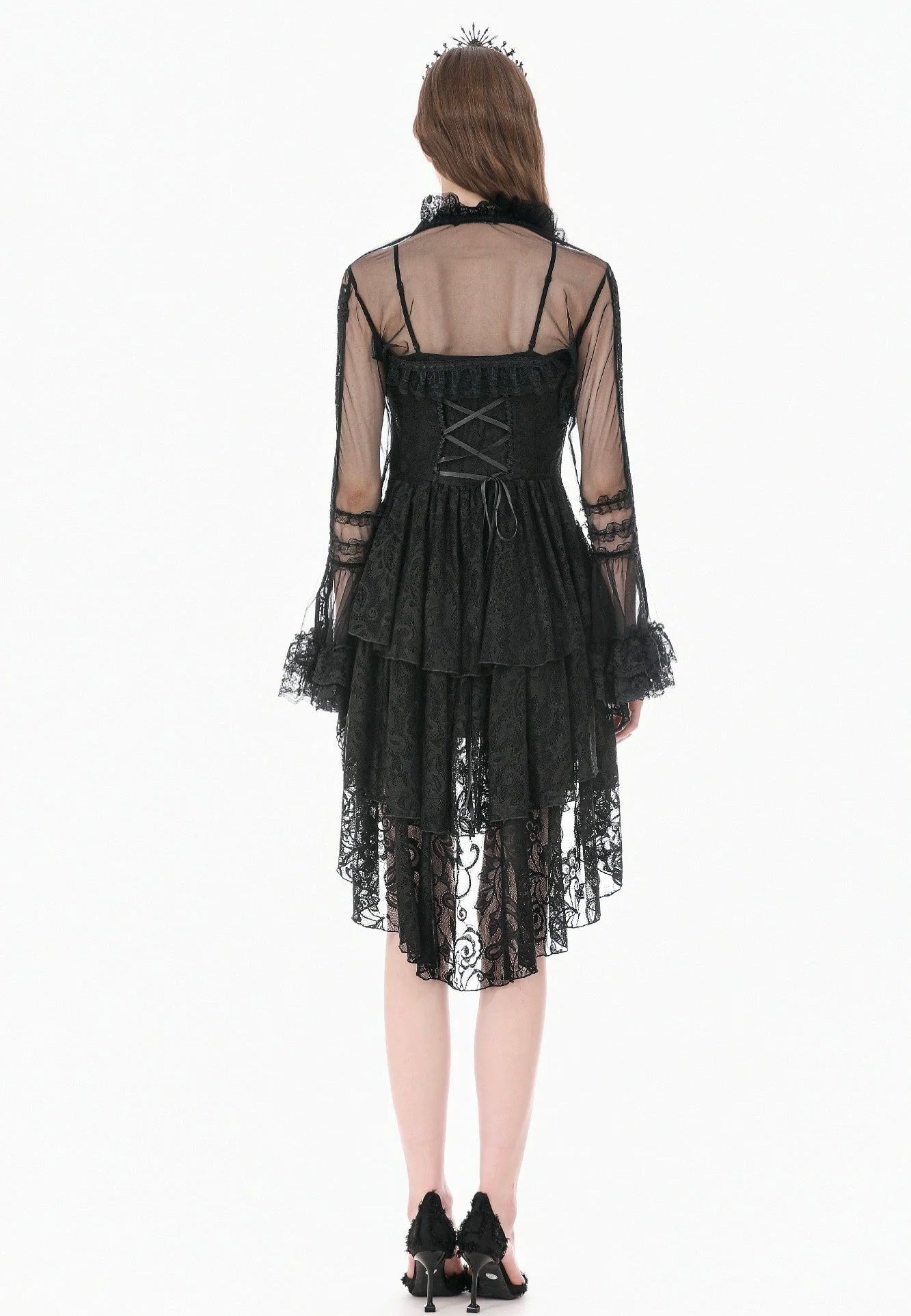 Dark In Love Gothic Romantic Mesh With Ruffled High Neck Black Bolero