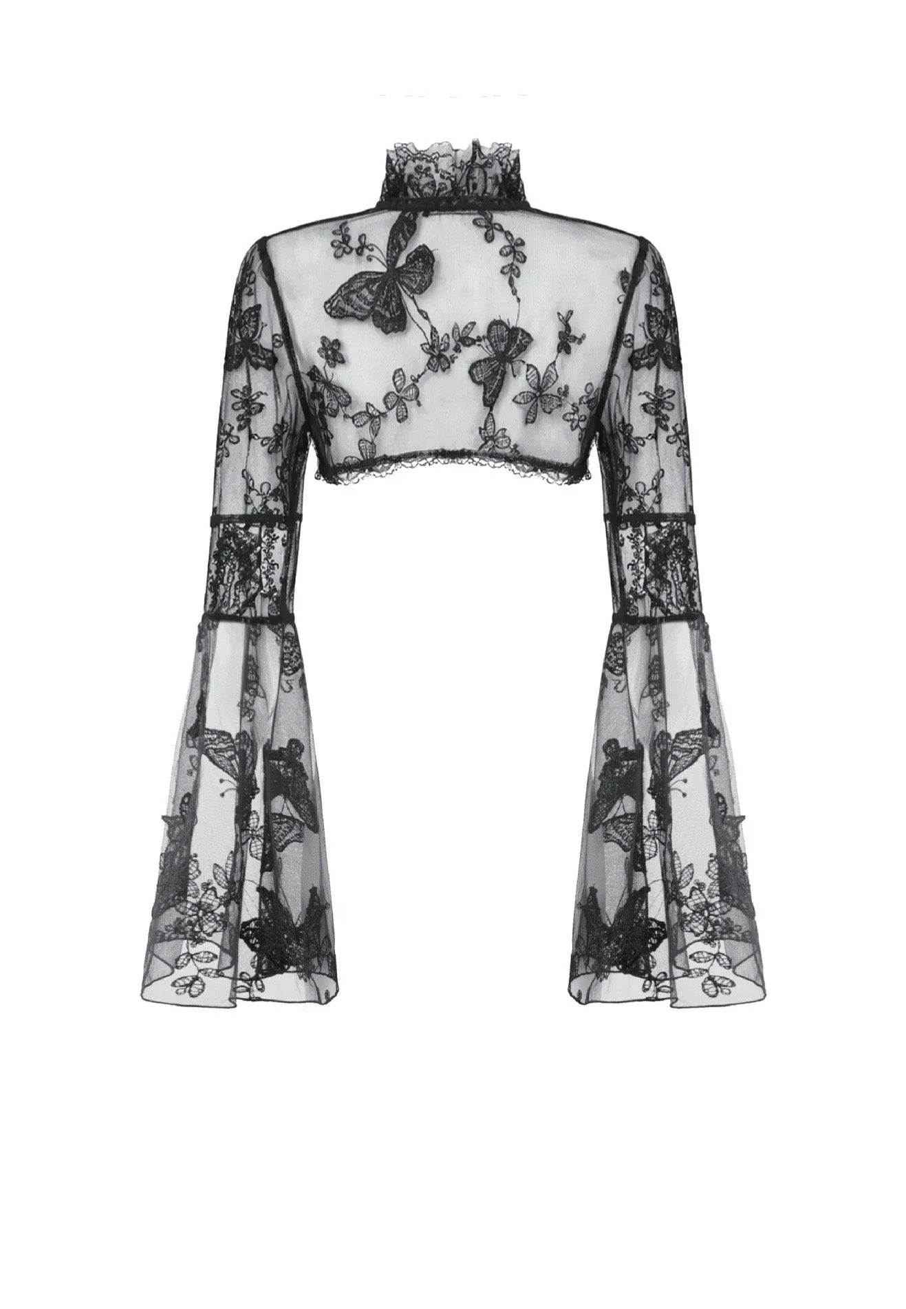 Dark In Love Gothic Ruffled Butterfly Embroidery Sheer Lace Bolero