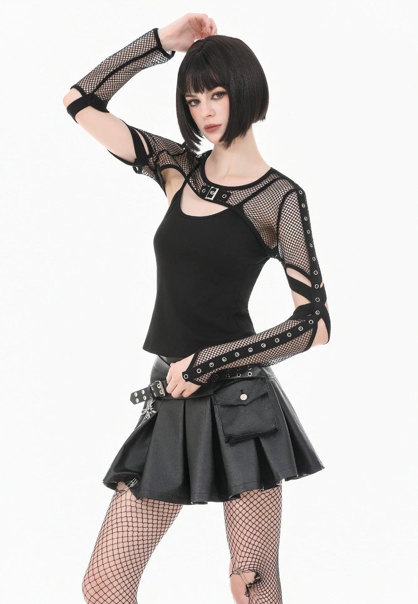 Dark In Love Tech-Punk Elastic Mesh Shrug Black Bolero