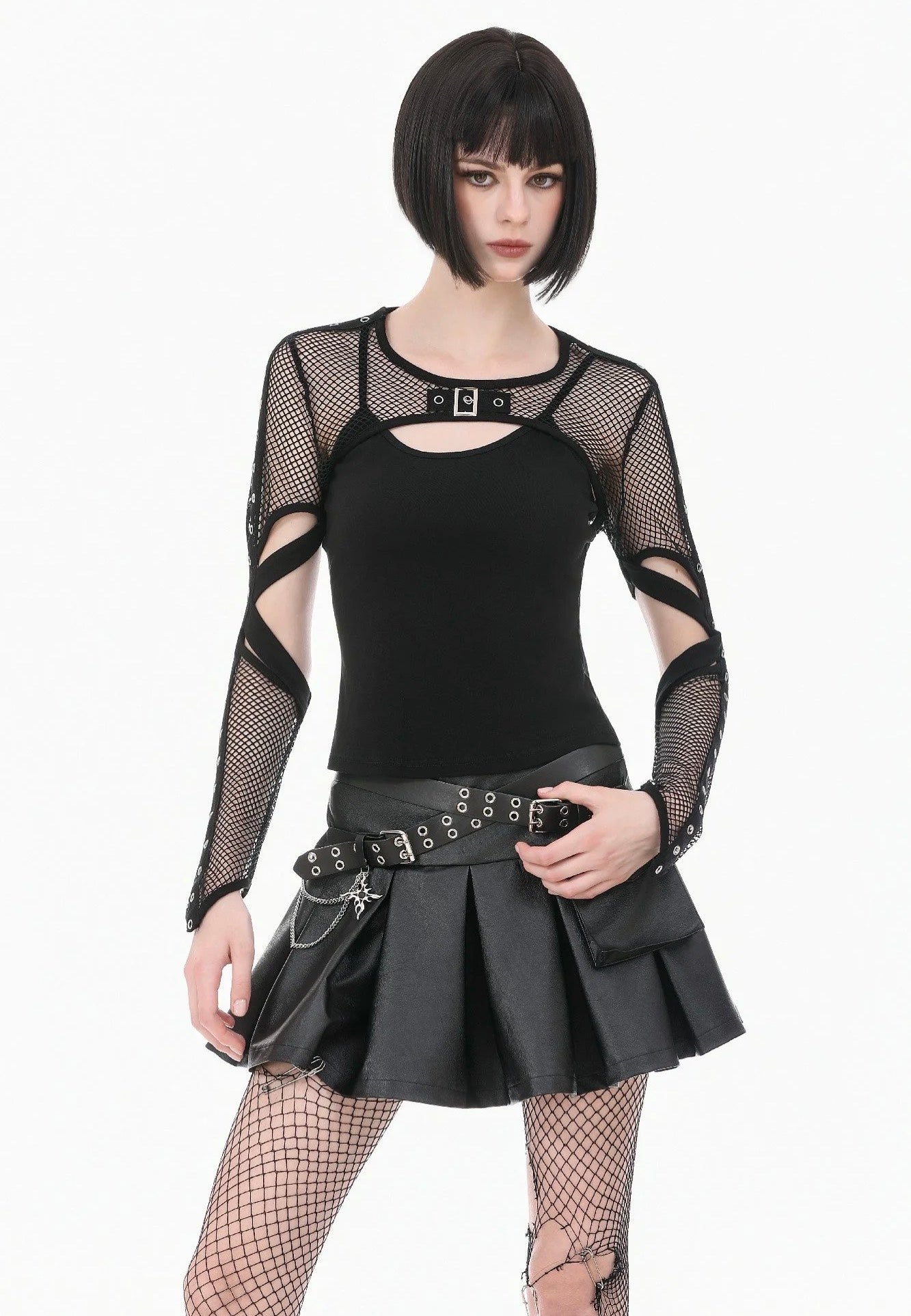 Dark In Love Tech-Punk Elastic Mesh Shrug Black Bolero