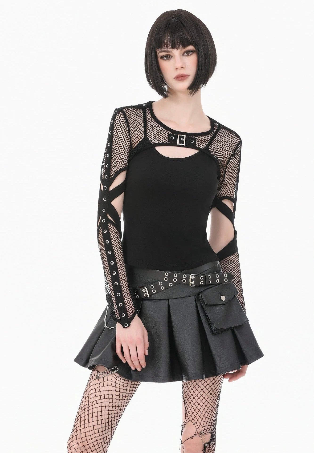 Dark In Love Tech-Punk Elastic Mesh Shrug Black Bolero