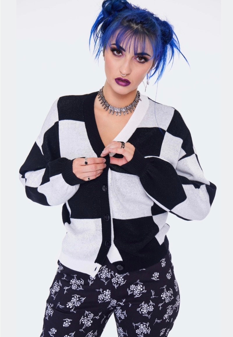 Jawbreaker - Oversized Checkerboard Black/White - Cardigan | Women-Image