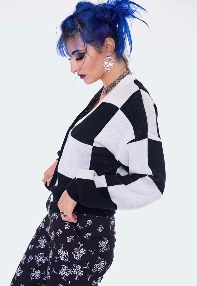 Jawbreaker - Oversized Checkerboard Black/White - Cardigan