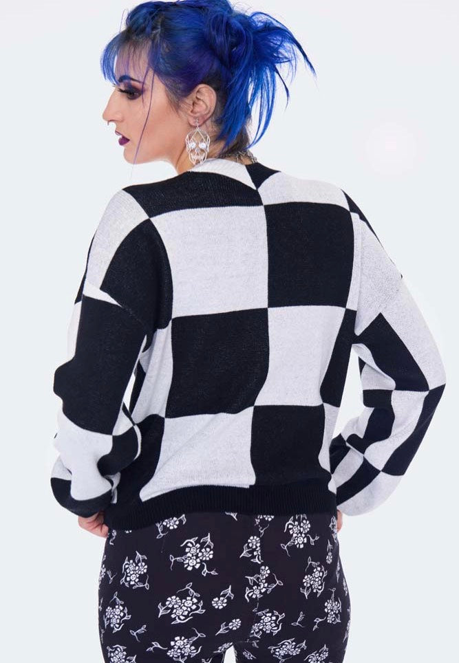 Jawbreaker - Oversized Checkerboard Black/White - Cardigan