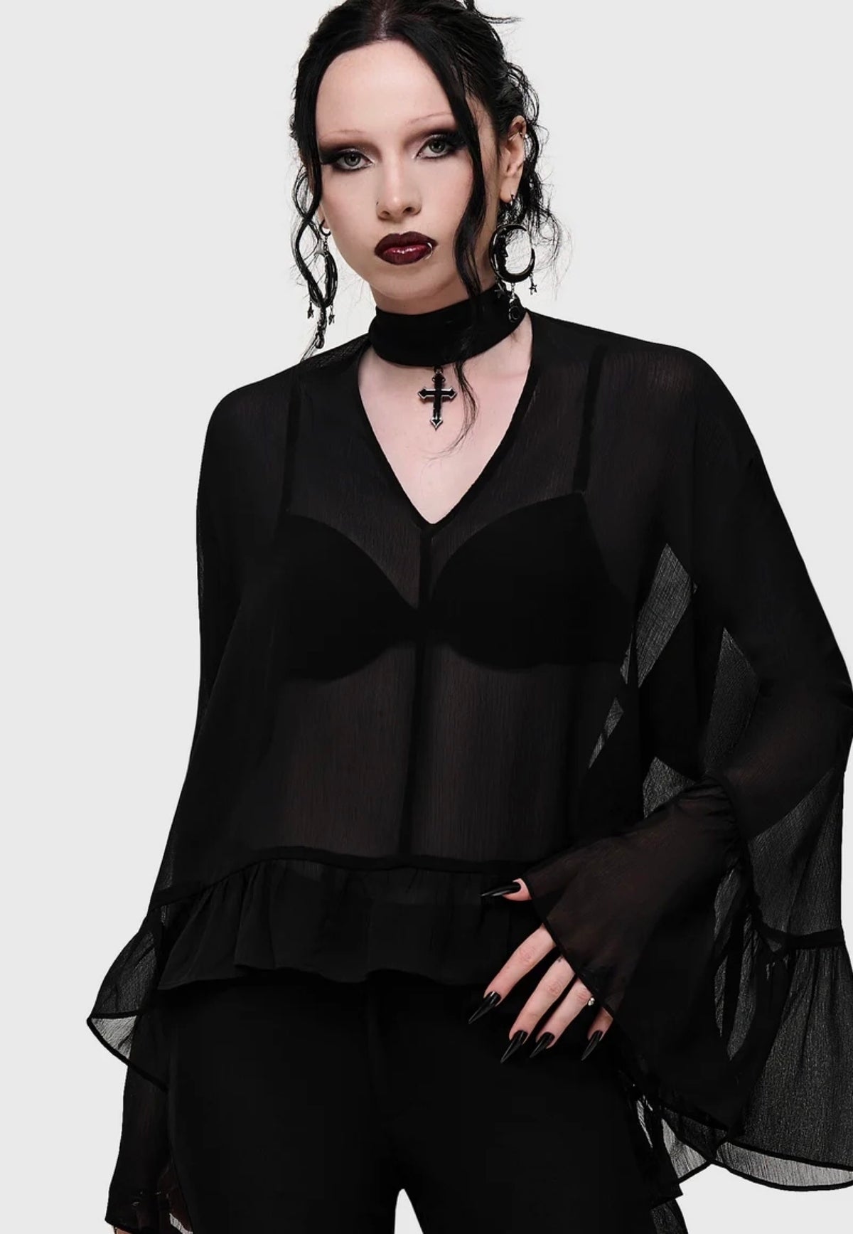 Killstar Cathedral Garden Chiffon Black Blouse
