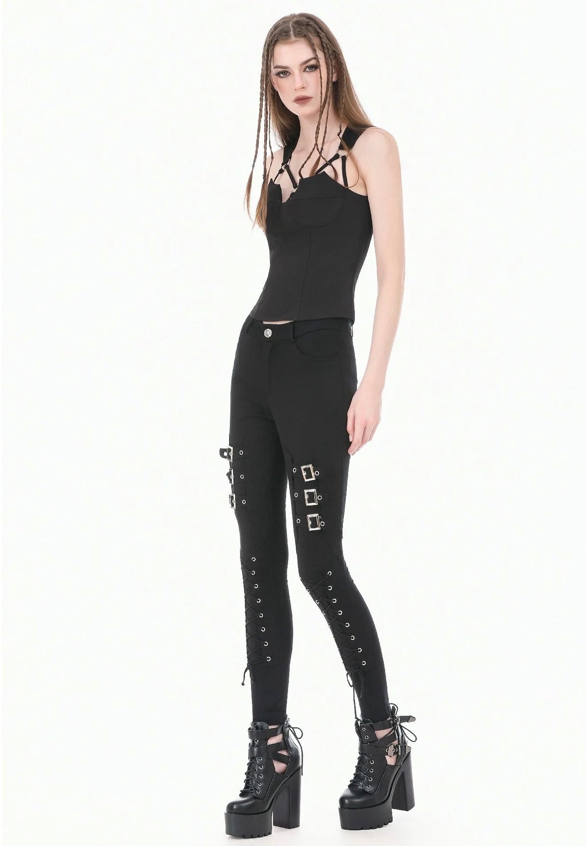 Dark In Love Dark Functional Style Metal Ring Strap Top