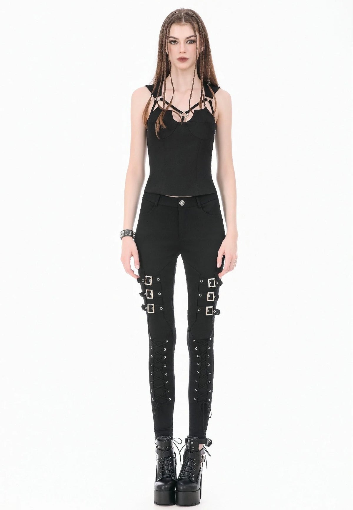 Dark In Love Dark Functional Style Metal Ring Strap Top