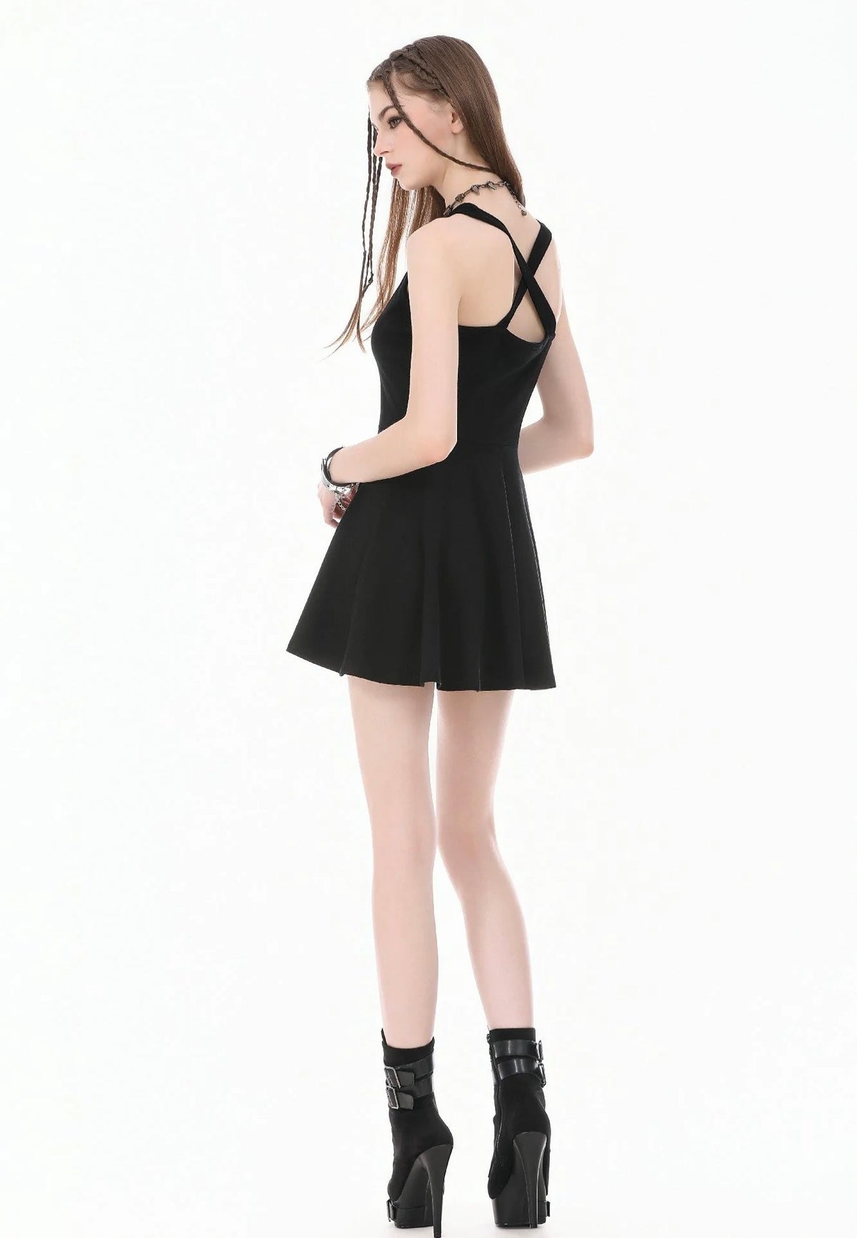 Dark In Love Dark Punk Style Cut Out Cross Straps Vestido