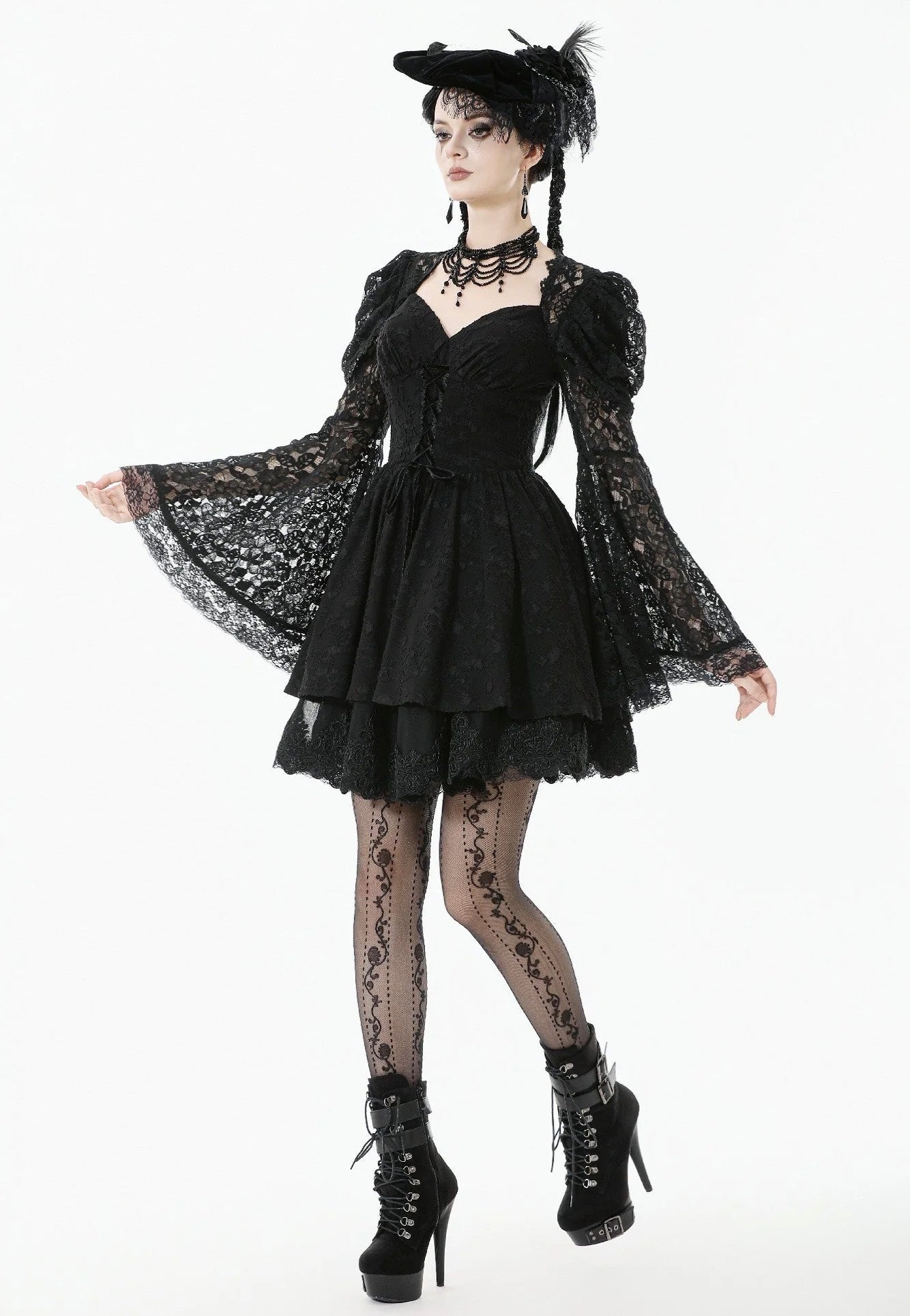 gothic lace dress Dark and Elegant long sleeve Gothic Lace Overdress XL