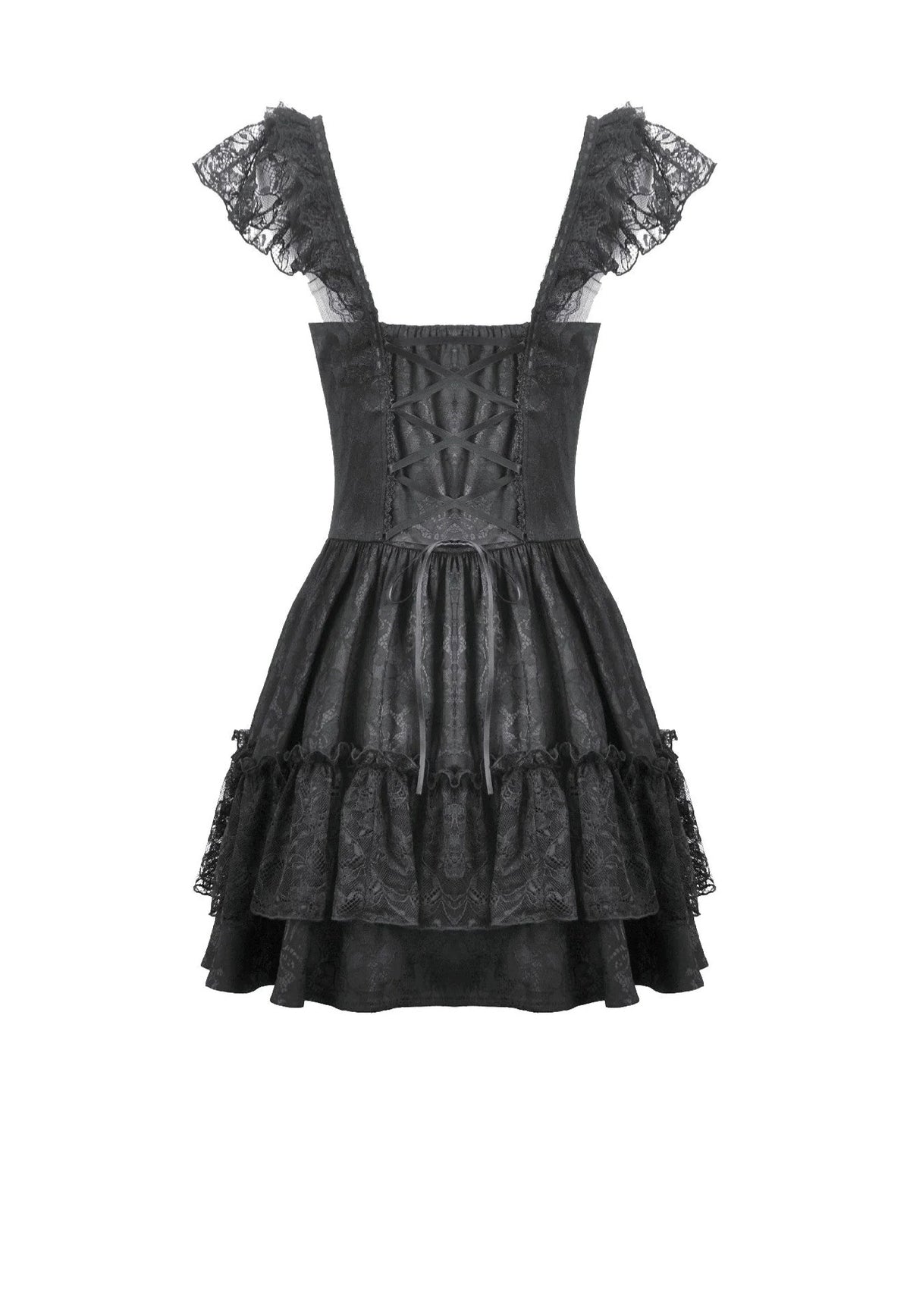 Dark In Love Gothic Lolita Jacquard Lace Flutter-Sleeve Cake Kleid