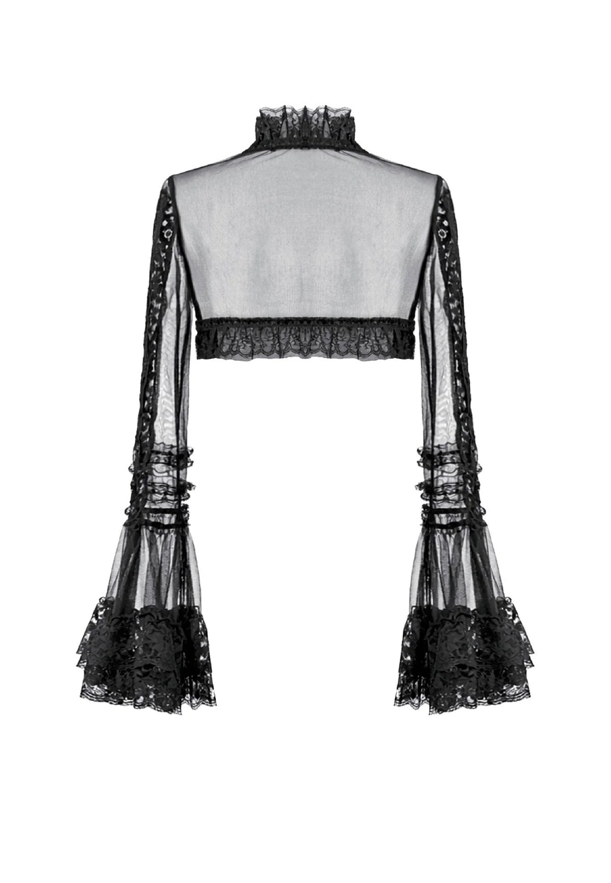 Dark In Love Gothic Romantic Mesh With Ruffled High Neck Black Bolero