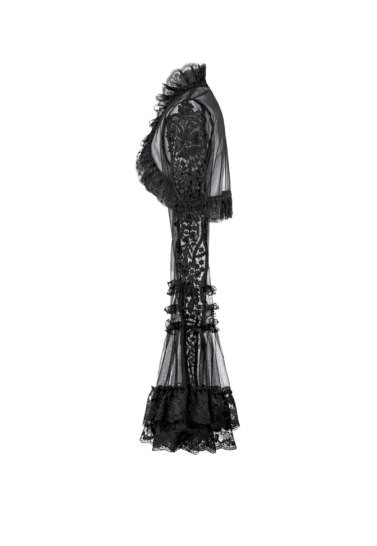 Dark In Love Gothic Romantic Mesh With Ruffled High Neck Black Bolero