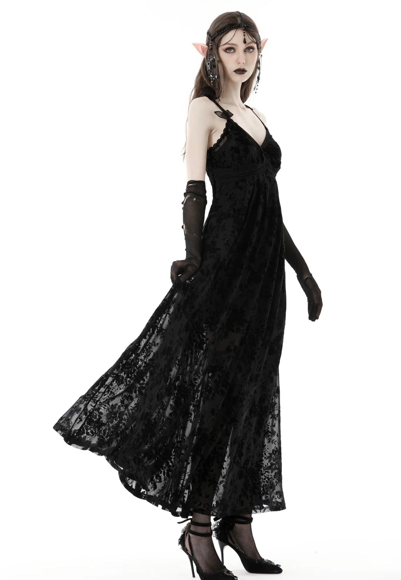 gothic maxi dress Lace Victorian L/XL and bohemian style with practical design features Cathedral of Sin Mesh Maxi