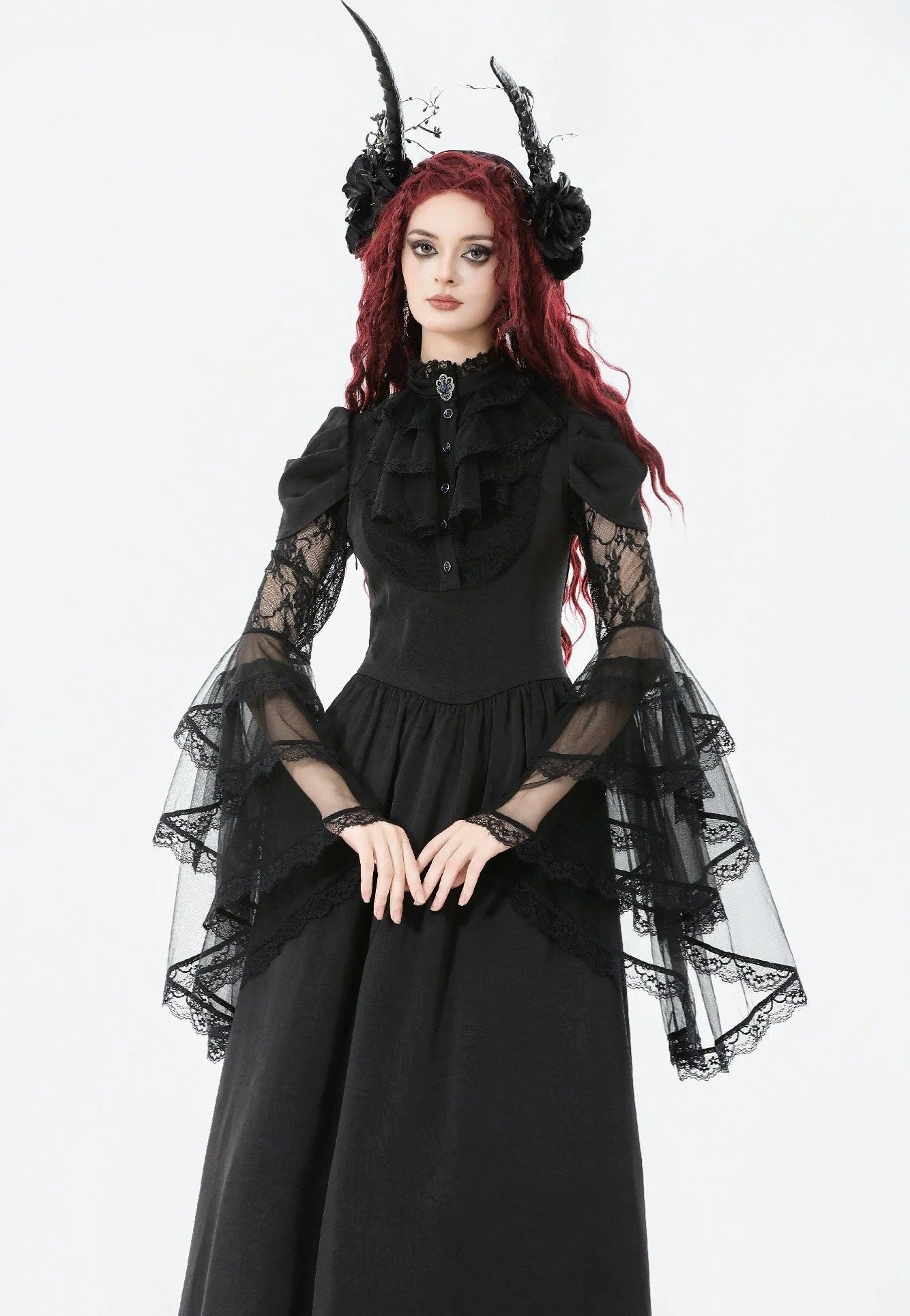victorian dress for women Vintage Medieval Renaissance Ball Gowns Dresses Costume themed parties Victorian Black Wool Dress -