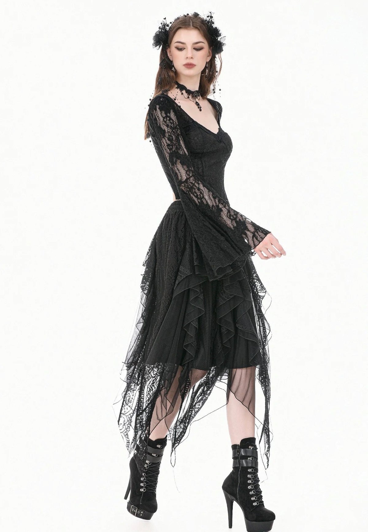 Dark In Love Gothic Shadow Mist Layered Mesh Long Minifalda