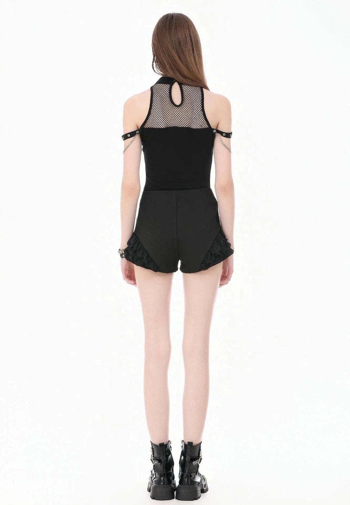 Dark In Love Night Ban Dark Punk Cross Zipper Metal Buckle Lace Shorts