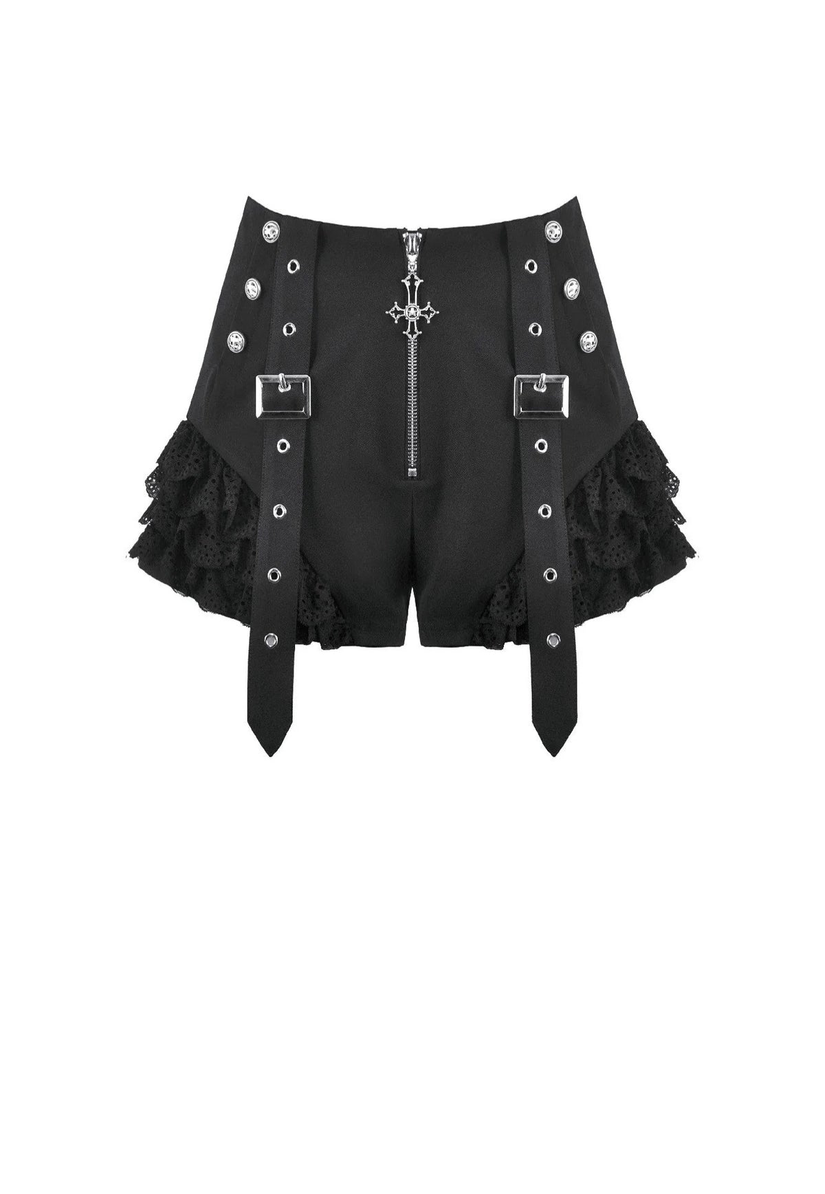 Dark In Love Night Ban Dark Punk Cross Zipper Metal Buckle Lace Shorts