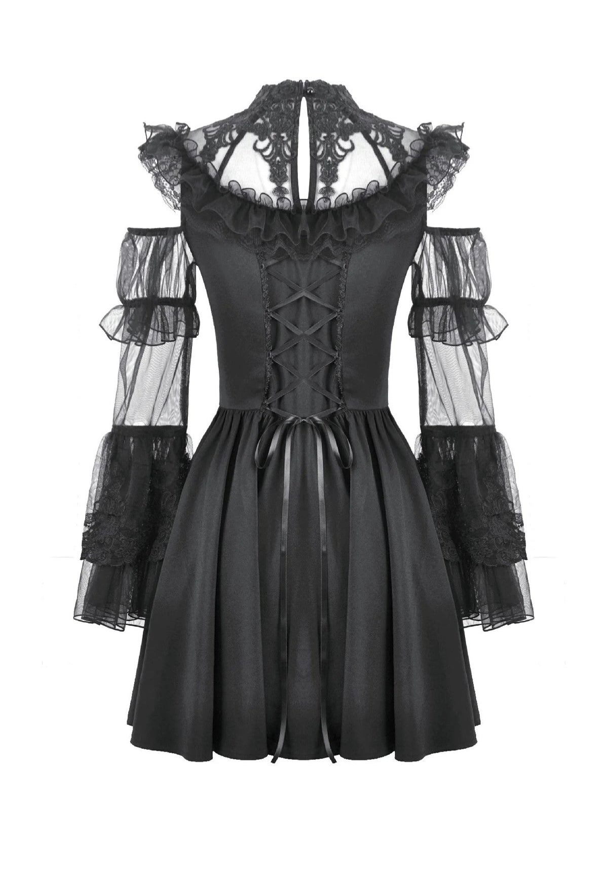 Dark In Love Romantic Gothic High-Neck Sheer Mesh Kleid