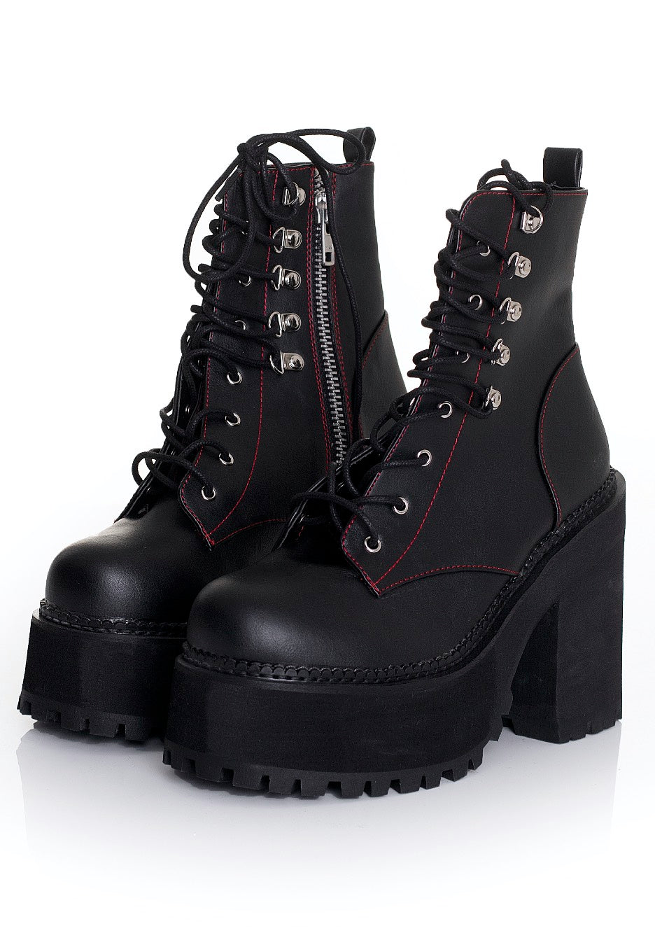 DemoniaCult - Assault 100 Lace Up Ankle D Ring Side Zip Black Vegan Leather - Girl Shoes | Women-Image