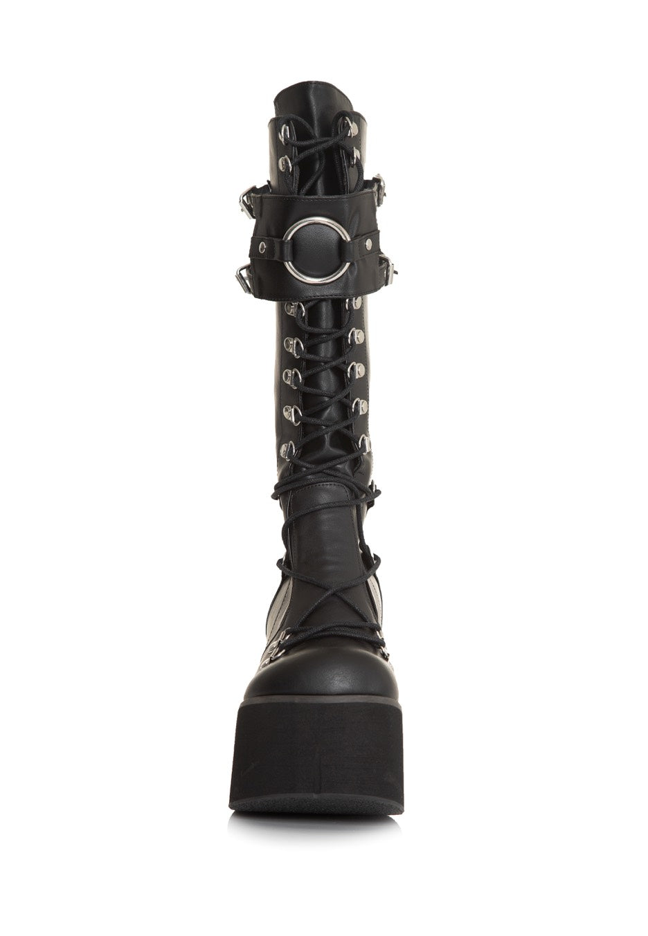 DemoniaCult - Kera 200 Lace Up Knee High Black Vegan Leather - Girl Shoes | Women-Image