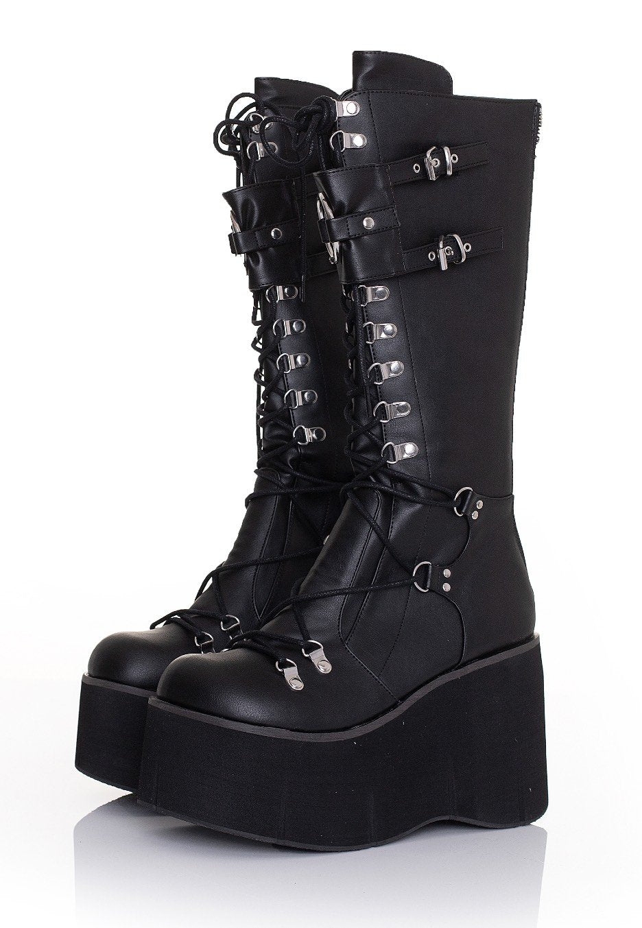 DemoniaCult - Kera 200 Lace Up Knee High Black Vegan Leather - Girl Shoes