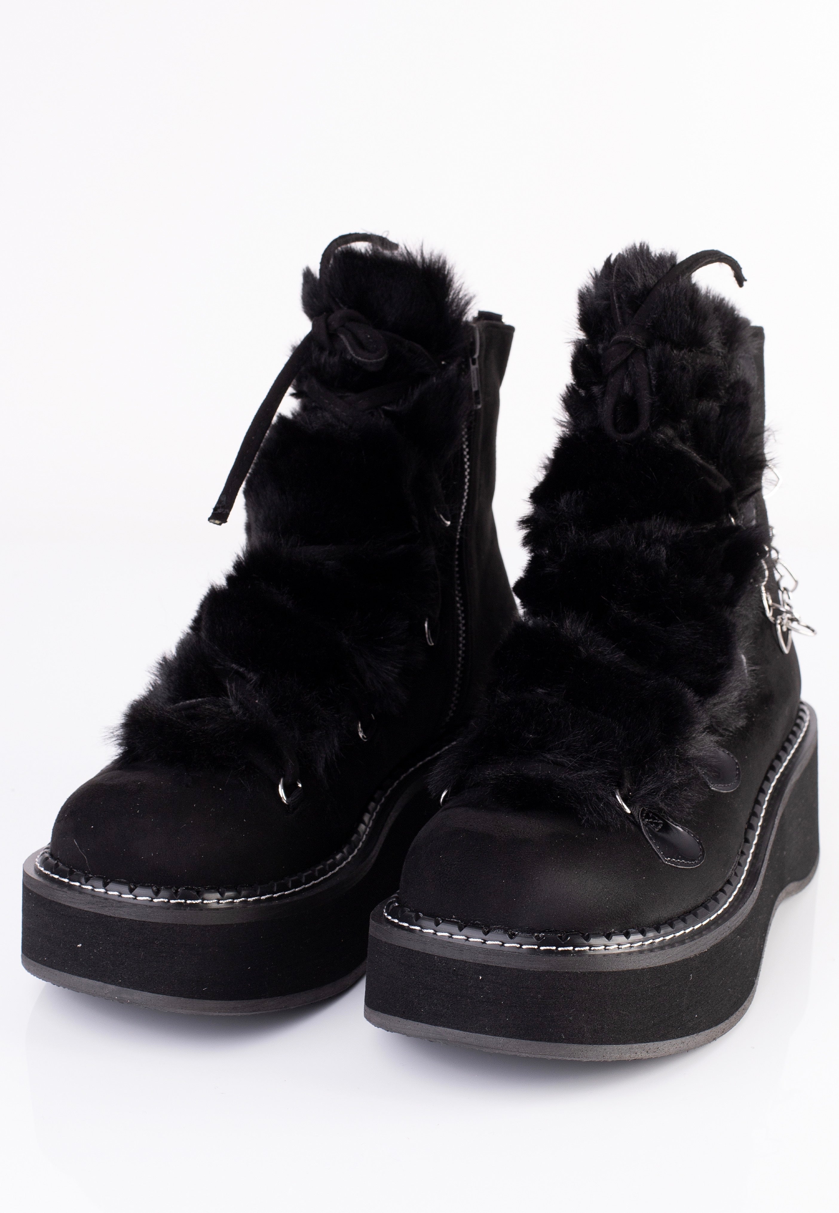 DemoniaCult - Emily 55 Black Vegan Suede Faux Fur - Girl Shoes