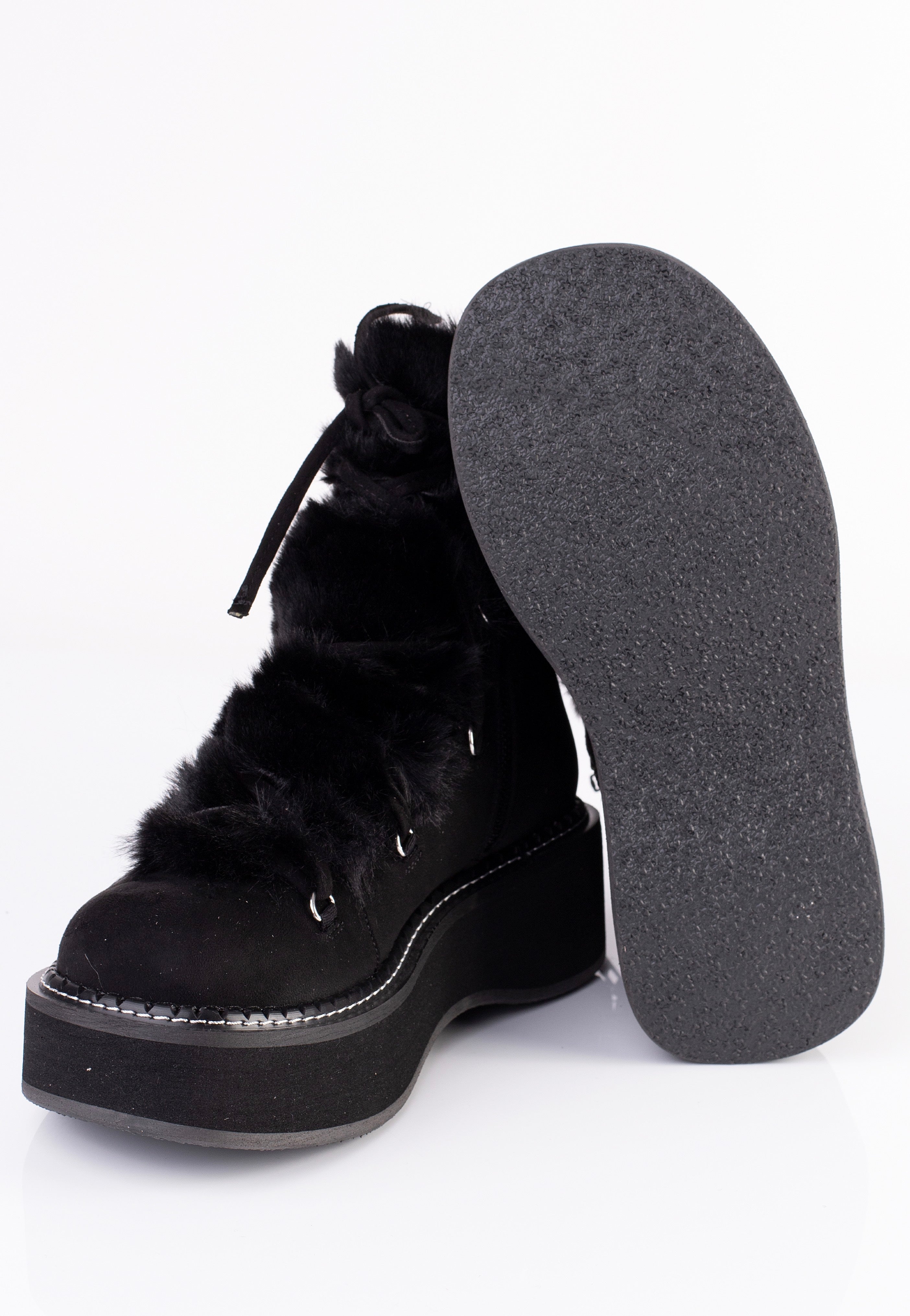 DemoniaCult - Emily 55 Black Vegan Suede Faux Fur - Girl Shoes