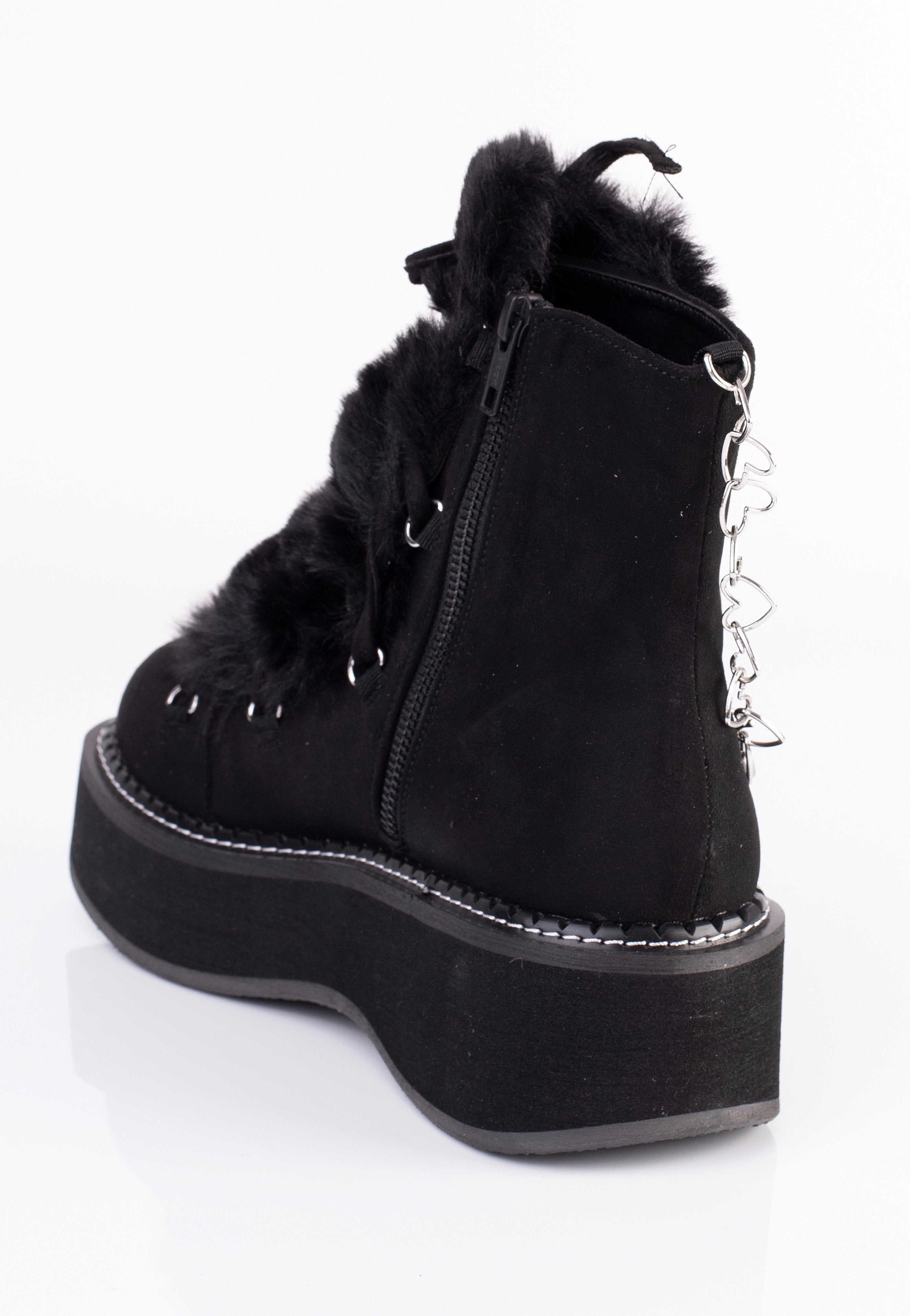 DemoniaCult - Emily 55 Black Vegan Suede Faux Fur - Girl Shoes