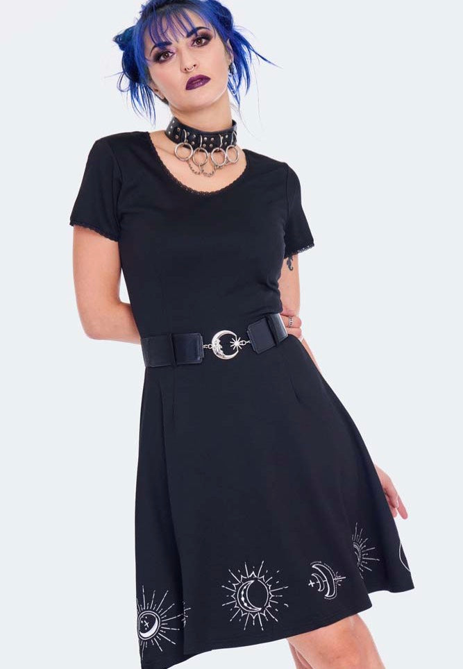 Jawbreaker - Moon Embroidered Flare Black - Dress