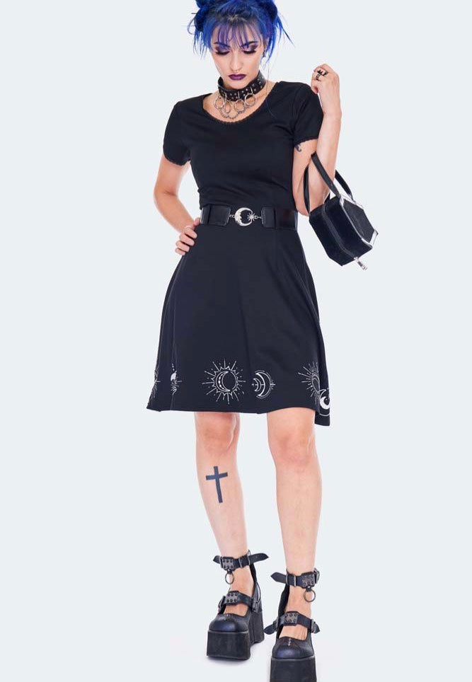 Jawbreaker - Moon Embroidered Flare Black - Dress