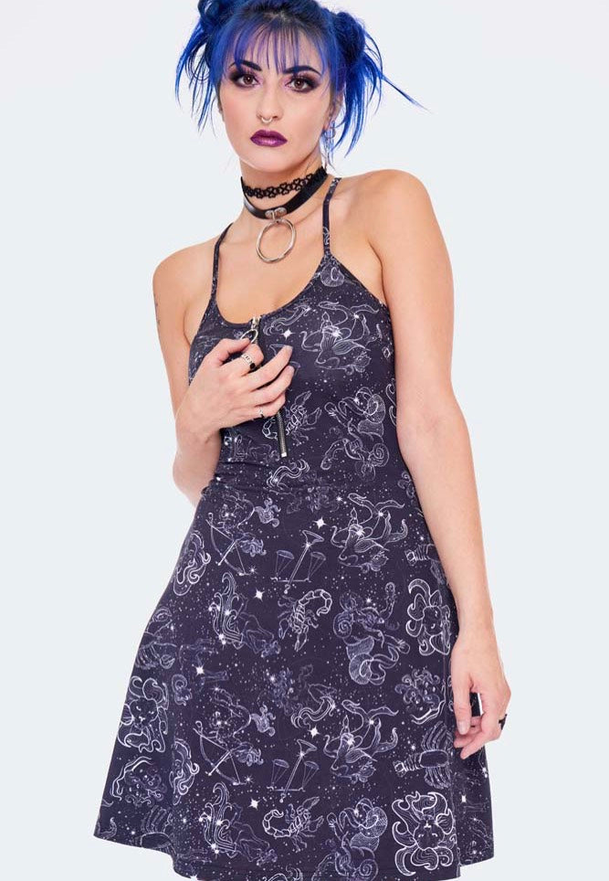 Jawbreaker - Mini Cami Zodiac Constellation Printed Black - Dress