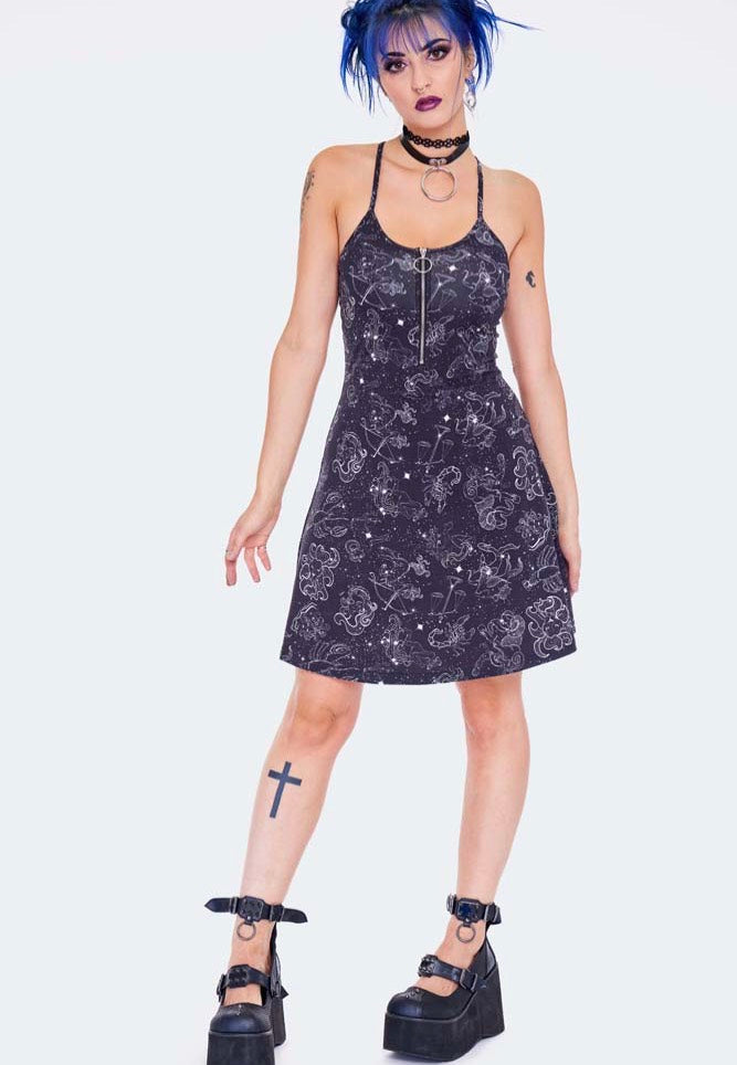 Jawbreaker - Mini Cami Zodiac Constellation Printed Black - Dress