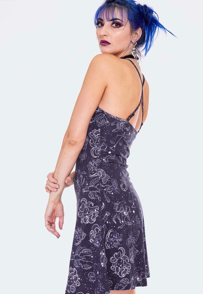 Jawbreaker - Mini Cami Zodiac Constellation Printed Black - Dress