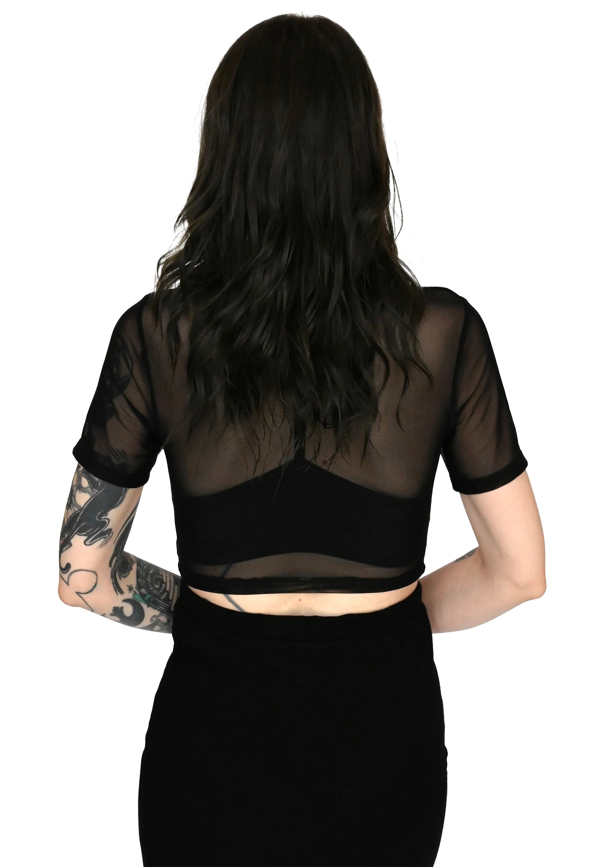 Foxblood - Mesh Short Sleeve Crop Black - Top | Women-Image