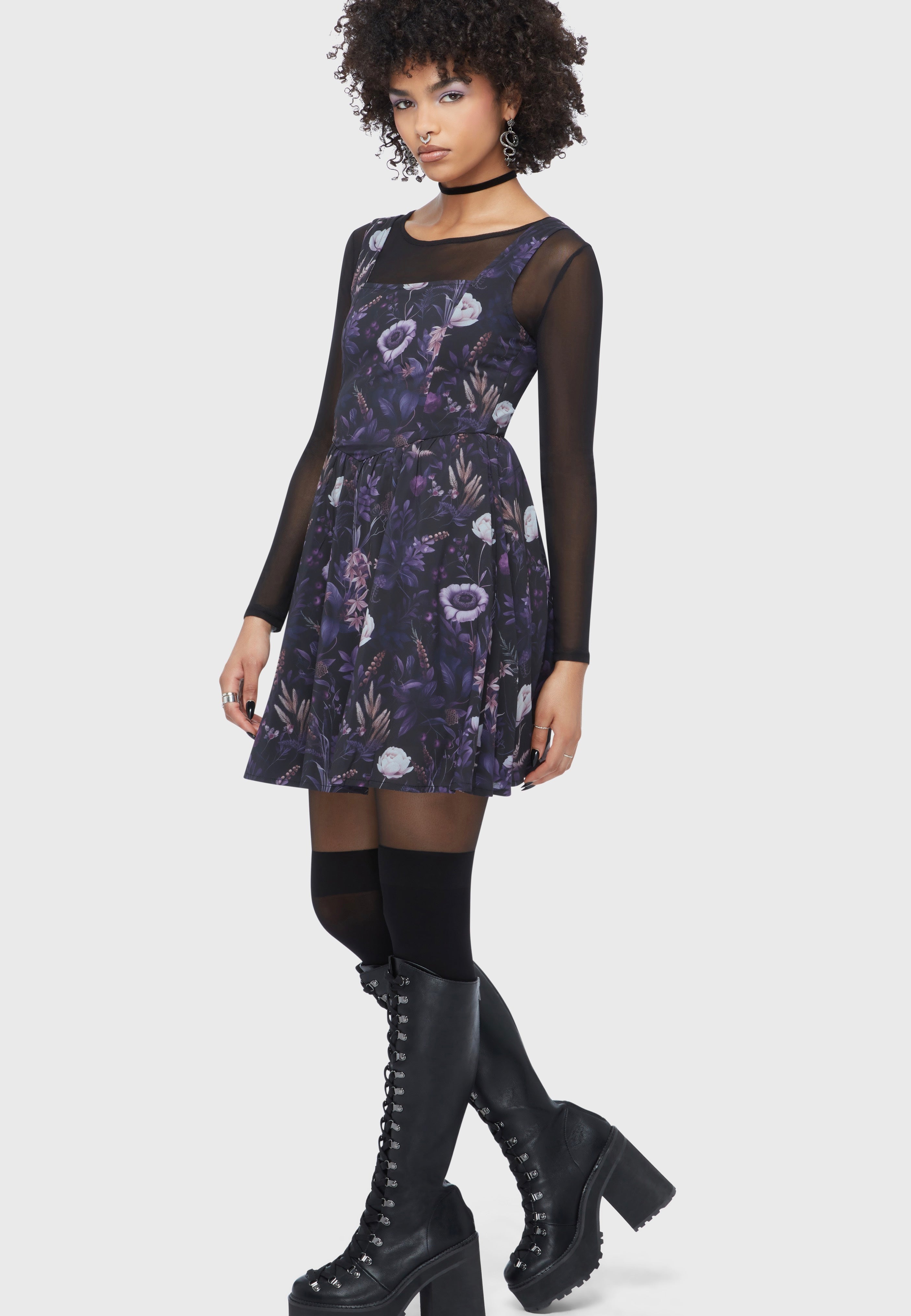 Killstar Dusk's Garden Mini Black/Purple Kleid