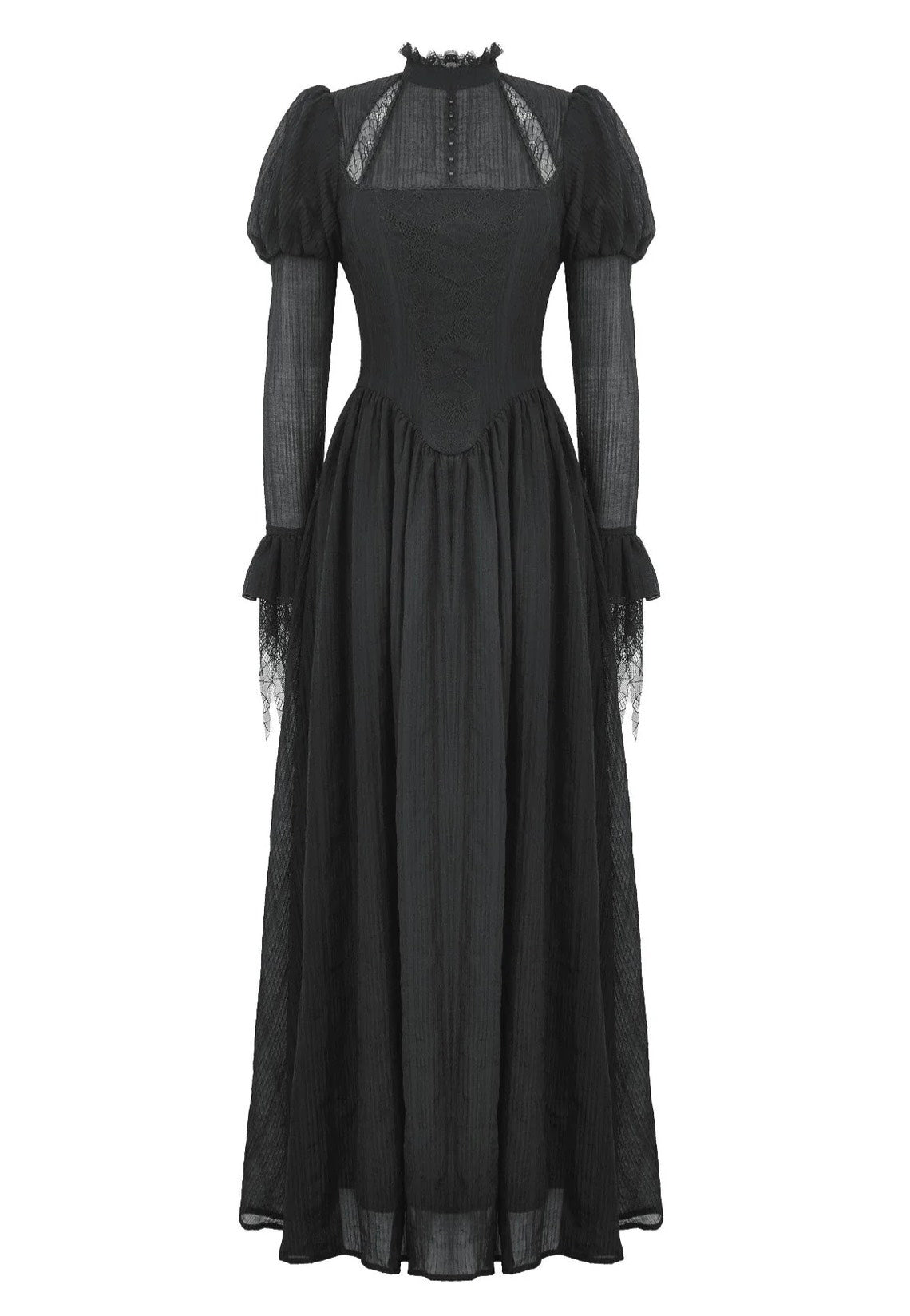 Dark In Love - Black Negative Gothic Spiderweb Patchwork Princess Sleeve - Dress | Women-Image