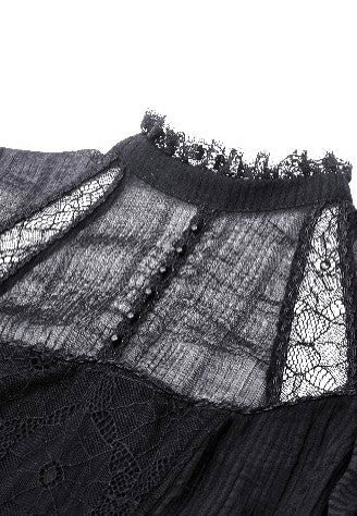 Dark In Love - Black Negative Gothic Spiderweb Patchwork Princess Sleeve - Dress | Women-Image