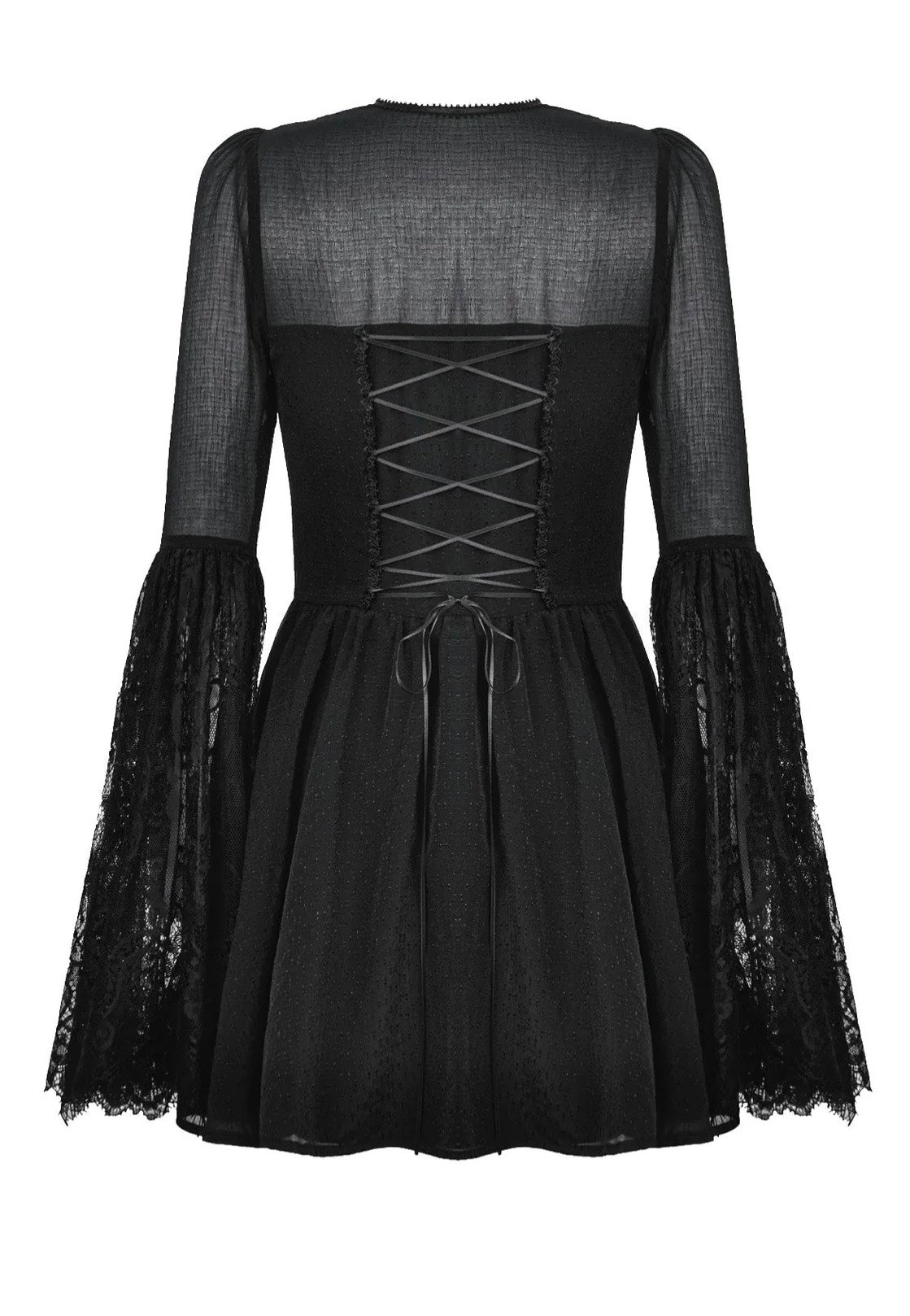 Dark In Love - Black Gothic Mesh Patchwork Back Lace-Up Everyday - Dress | Women-Image
