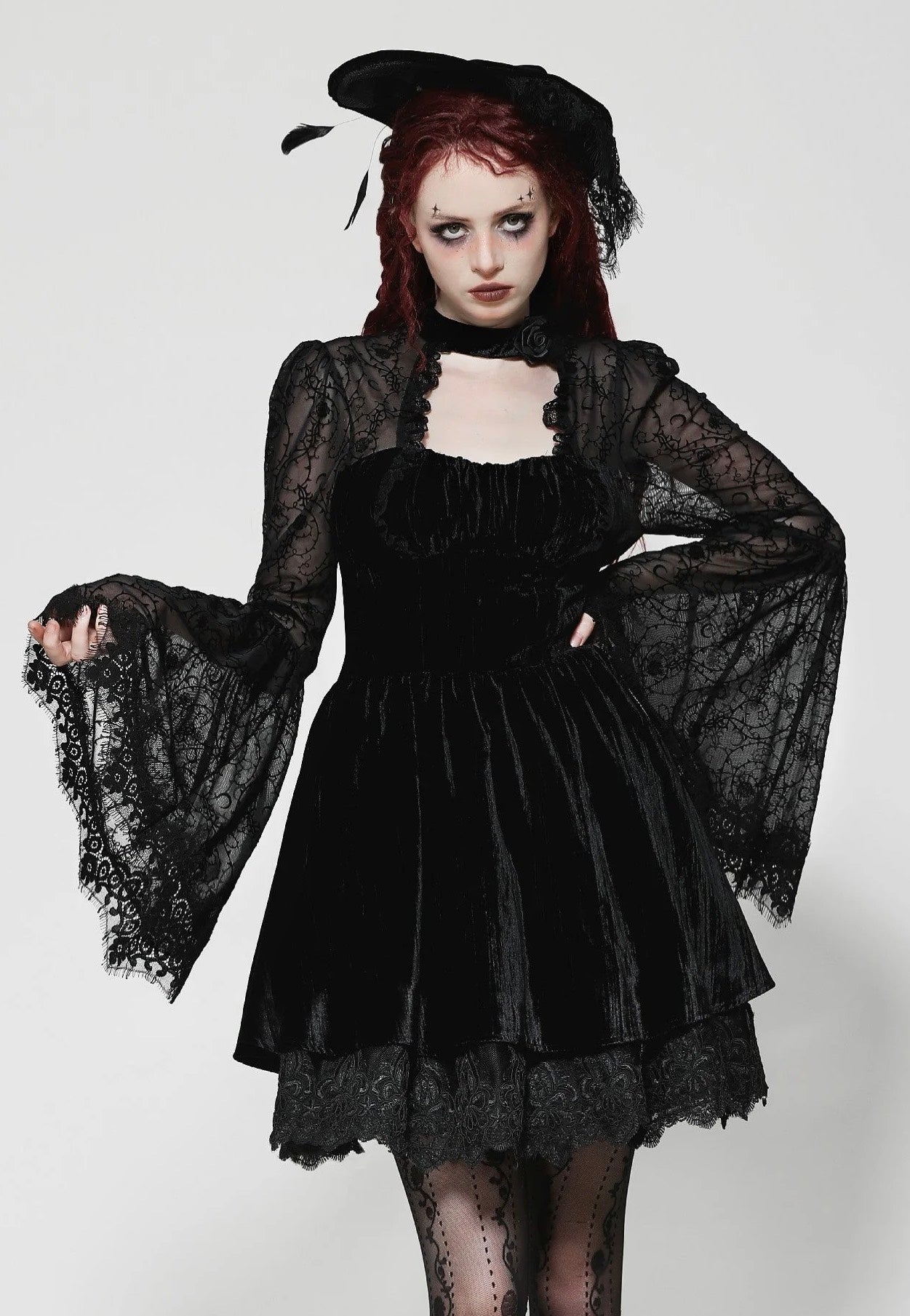 Dark In Love - Dark Floral Jacquard Velvet Elegant - Dress | Women-Image