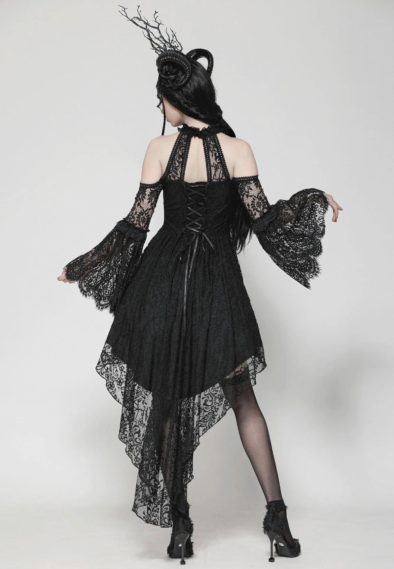 Dark In Love - Black Gothic Rose Vine Lace Tail - Dress | Women-Image
